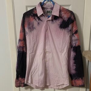 Men's Casual Tie-Dye Button Down Shirt - Pink and Black